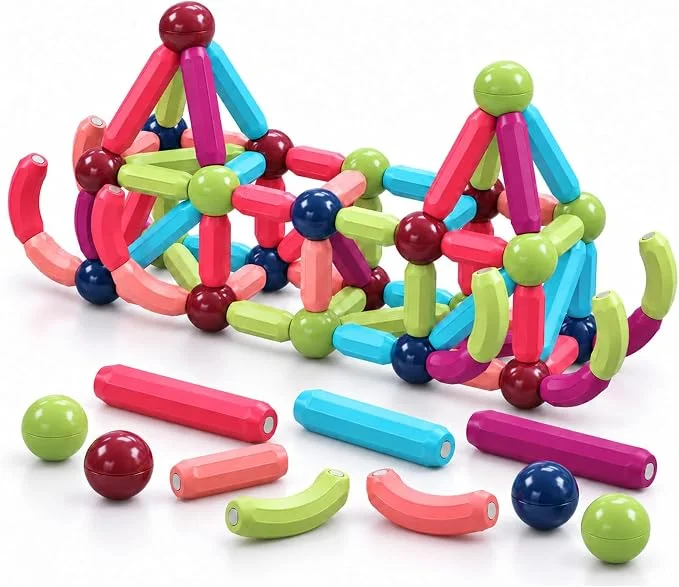 Magnetic Balls and Rods Set，88 PCS Magnetic Balls, Magnet Building Sticks Set, Building Blocks Tiles, STEM Stacking Toys for Kid Age 3+