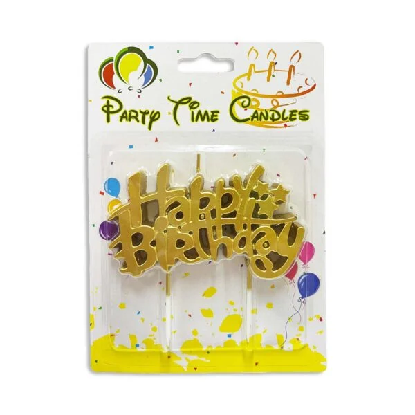 1pc Cursive Happy Birthday Candle, Cake Topper – Gold