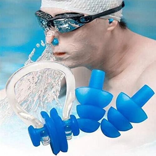 Swimming Nose Clips and Earplugs Set, 1 Pair Soft Silicone Ear Plugs and 1 Pcs Nose Protector Clip for Swimming, Swim Protector for Kids, Children and Adults, Beginners Training and Competitions