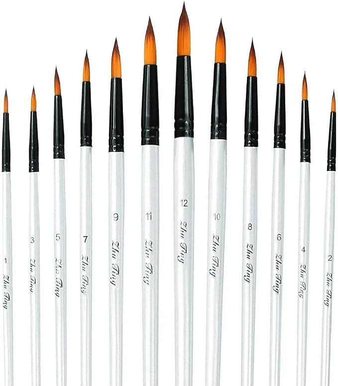Paint Brushes Set, 10pcs Professional Round-Pointed Tip Artist Paintbrushes for Acrylic Watercolor Oil Painting, Face Body Nail Art, Crafts, Canvas, Rock, Shoes, Miniature Model & Fine Detail