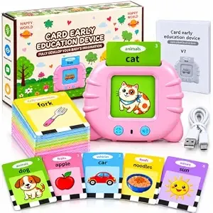 Happy World Interactive Talking Flash Card Learning Toy for Kids Ages 2-5, Electronic Word Learning Card Reader with 112 Double-Sided Cards, 224 Words, Audio Educational Toy for Toddlers